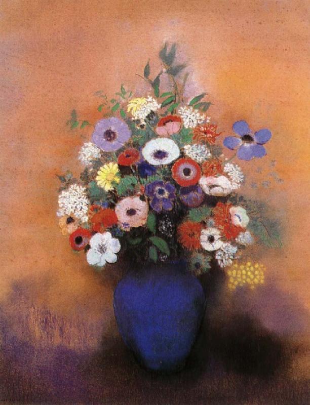 Odilon Redon Anemoner and syrener in bla vas oil painting picture